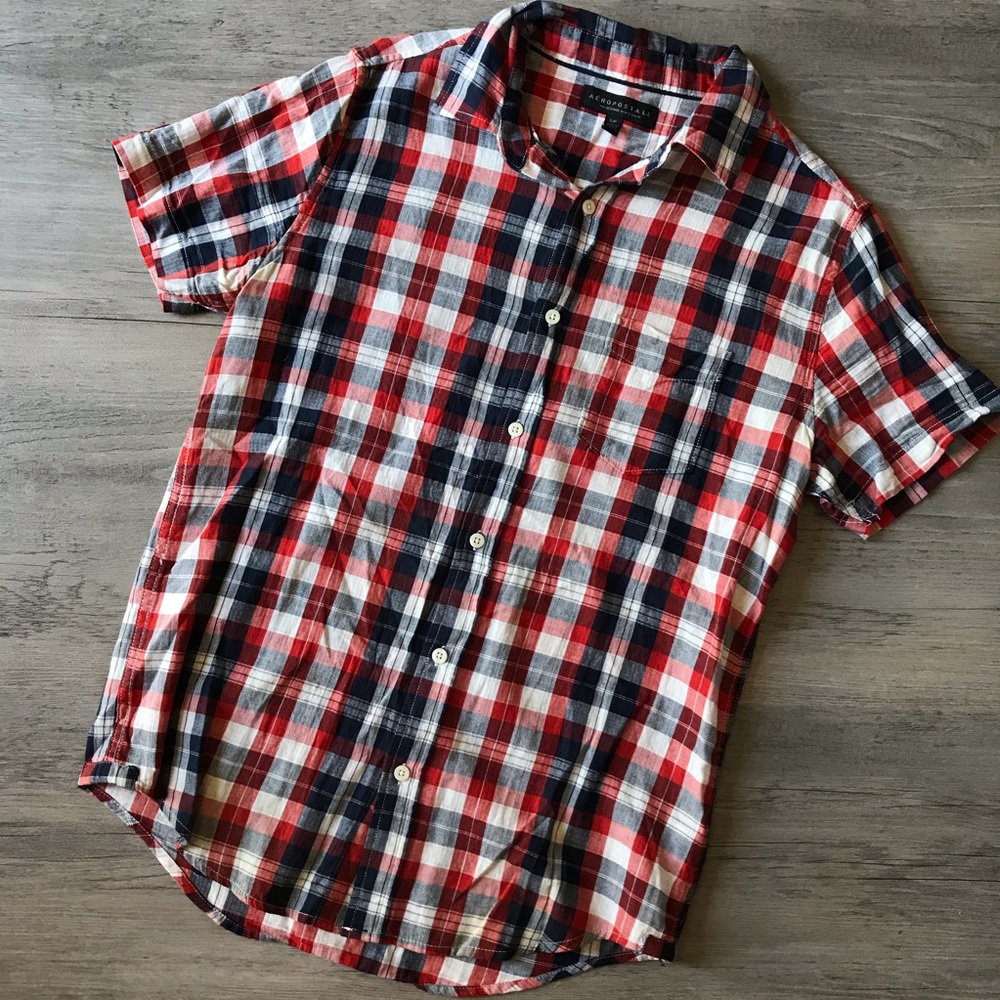 ♥️ 3/$15 Americana Red & Navy Button Up